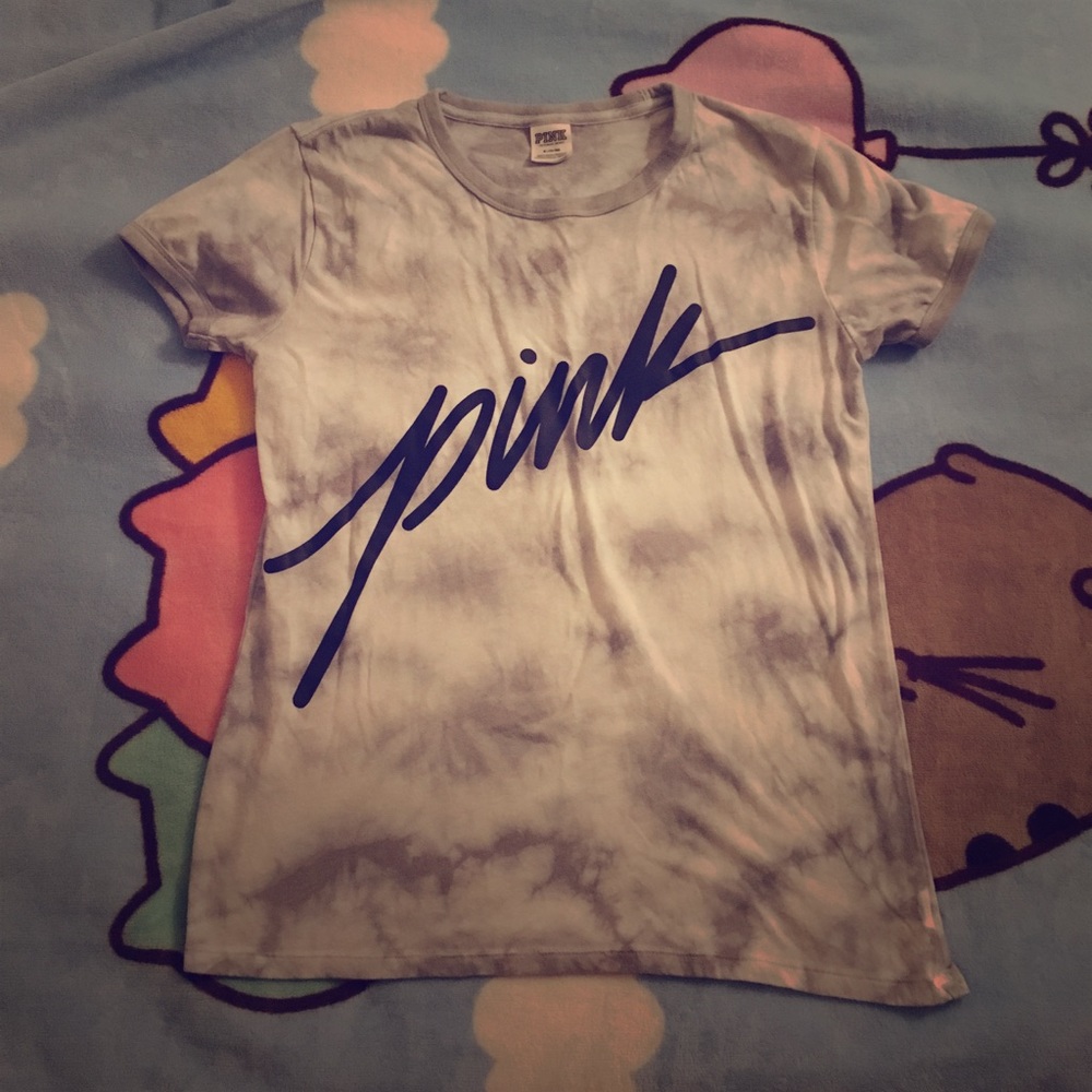 Victoria Secret Pink gray tie dye ringer shirt